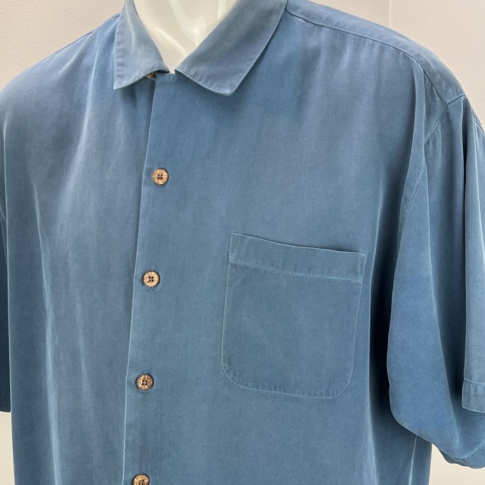 Tommy Bahama 100% Silk pocket collar Polo button down Navy Large